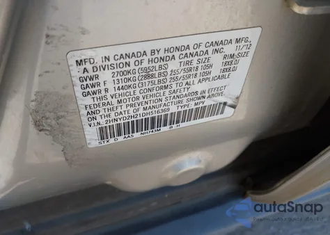 2013 Acura Mdx z USA, uszkodzony, nr VIN 2HNYD2H21DH516369